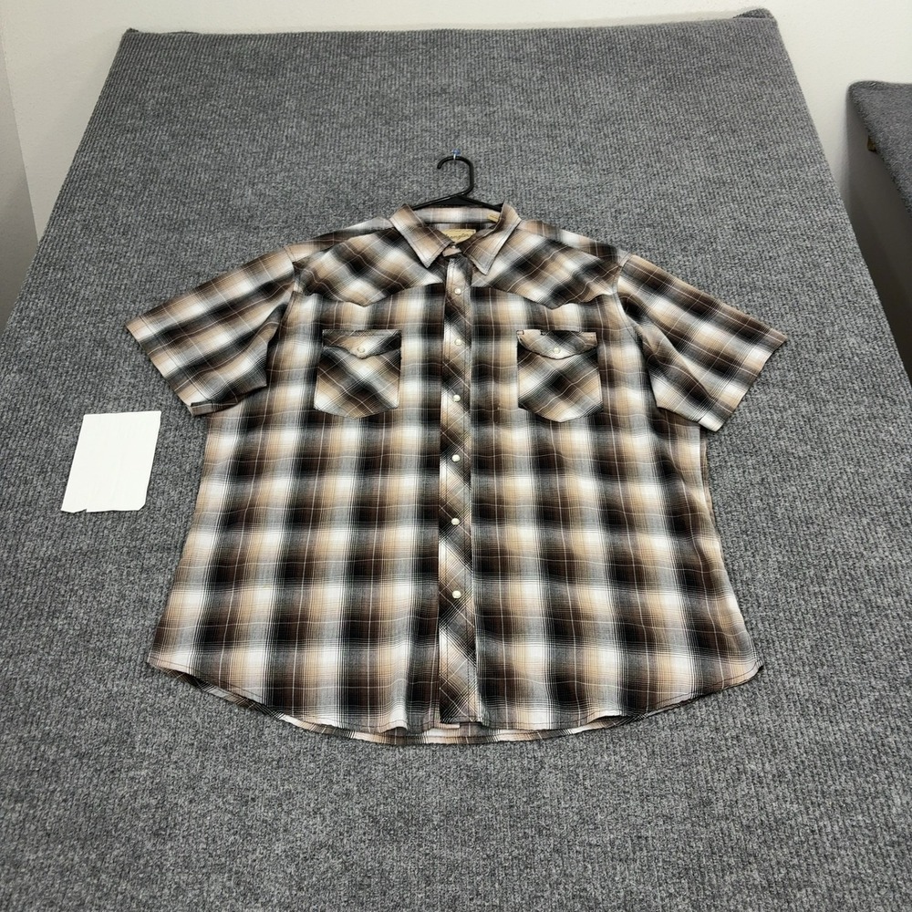 Wrangler Shirt Mens XL Brown Cotton Blend Pearl Snap Short Sleeve Western Cowboy